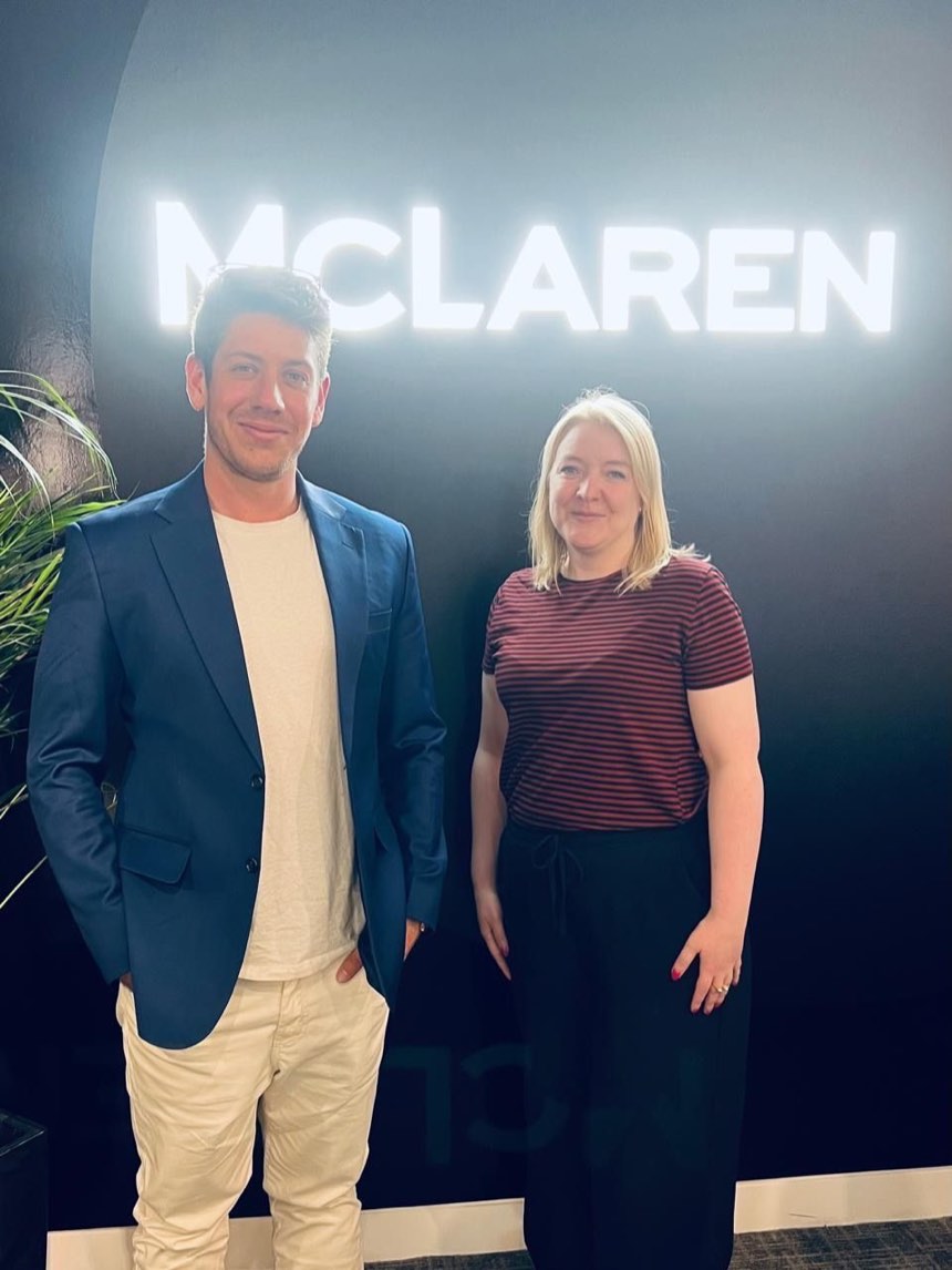 Nick Rowe of Saigon Digital with Elaine Porter at McLaren Group's UK office