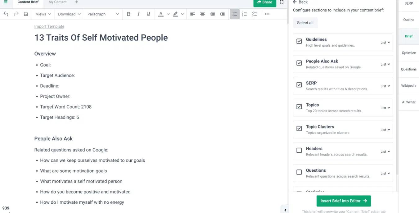 2. Frase (Content Briefs and Search Intent Alignment)
