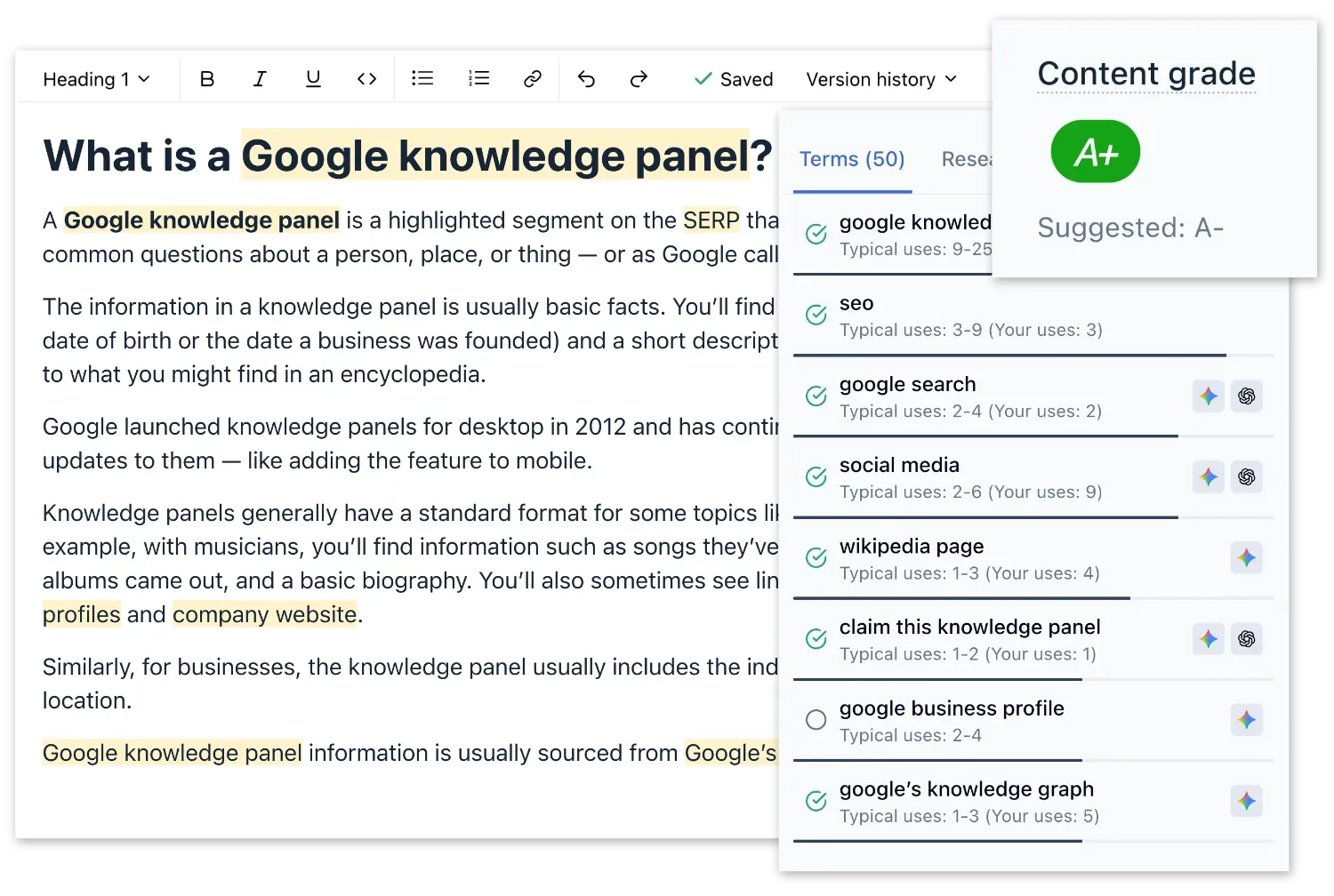 2. Clearscope (Relevance and Coverage Insights)