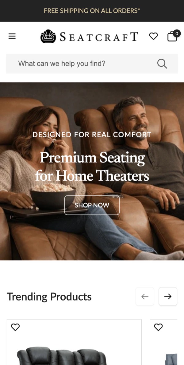 The Seatcraft store on mobile